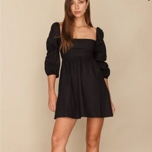 Reformation Black Puff Sleeve Mini Dress